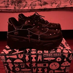 Koi Black Platform Shoes with Chains